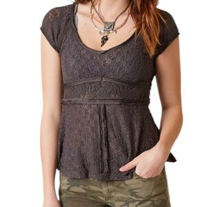 Free People Besties Lace gray Top.  Short sleeve soft lace. Gorgeous!!